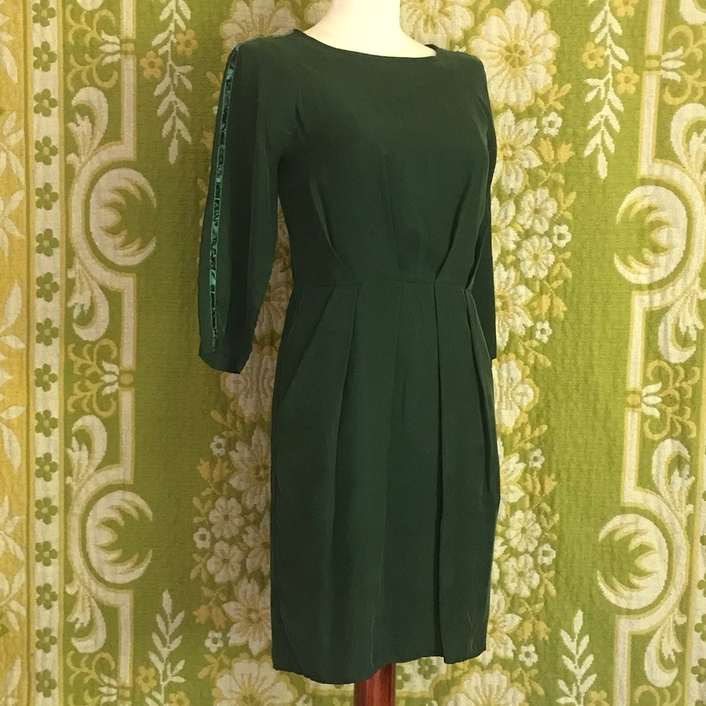 BOSS orange🏮label silk green dress sz 6 pockets🐍